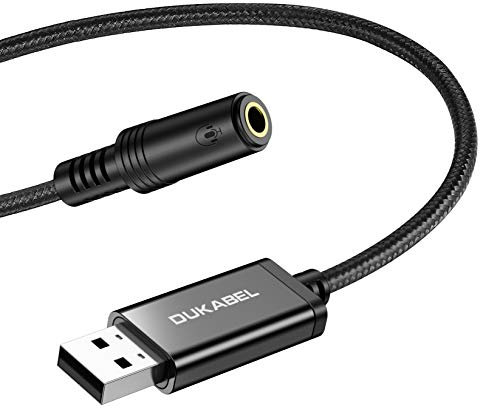 DuKabel USB to 3.5mm Jack Audio Adapter, USB to Aux Cable with TRRS 4-Pole Mic-Supported External Sound Card for PC PS4 PS5 and More [19 inch]