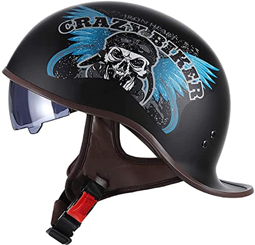 EBAYIN Demi-Casque Brain-Cap Casque Rétro de Moto Jet Casque Ouvert Certifié Dot/ECE Cruiser Chopper Scooter Cyclomoteur Sécurité Collision Cap Casque à Dégagement Rapide,A-M=(57~58cm)