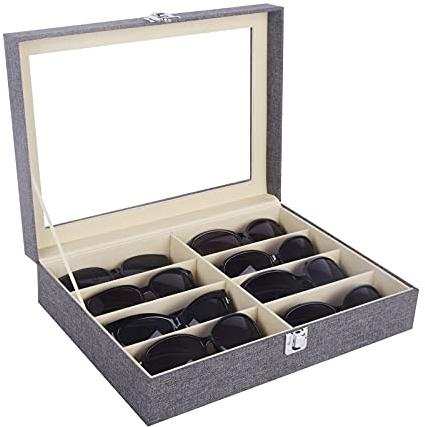 AUTOARK Organizador de para Gafas de Sol,8 Piezas,Lino,Tapa de Vidrio,Gris,AW-136