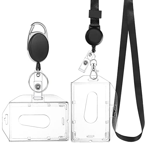 Porte Badge Tour de Cou avec 2 Pcs Porte-cartes, Porte Carte Cou Cordon Tour de Cou avec Fermoir Mousqueton Pivotant Pour Carte d'identité, carte bancaire, clé, carte de bus
