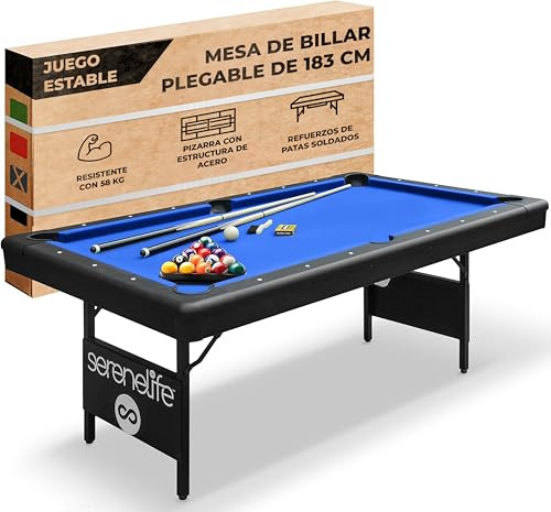 Serenelife Mesa de Billar Plegable, Estable, Estructura de Acero, Bloqueos de Seguridad Anti colapso, con Kit de Accesorios incluidos