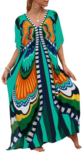 Bsubseach Kaftan Dresses for Women Long Swimsuit Cover Up Plus Size Beach Bathing Suit Resort Wear Butterfly Print