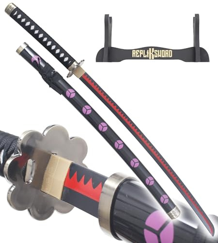 One Piece Katana Tout en Bois Lame en Bois Sabre One Piece Katana Zoro Epee Shusui Replique Epee Sabre + Presentoir Inclus