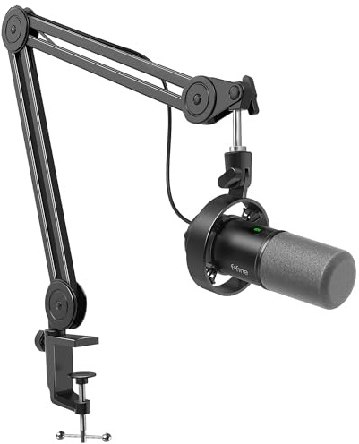 FIFINE Dynamic Podcast Microphone Set with Boom Arm Stand, Studio XLR/USB Microphone for Recording Vocal Streaming, Metal Mic with Mute Tap, Headphone Jack, Heavy Duty Boom Arm-K688T