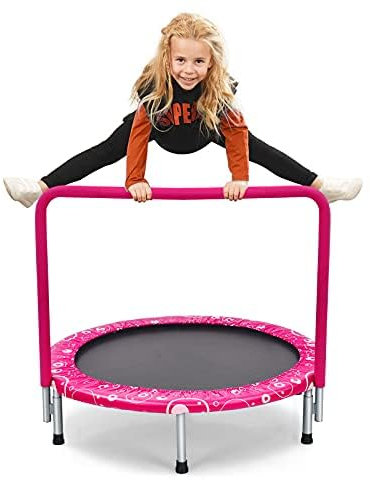 Ø 92 cm barnstudsmatta, vikbar fitnessstudsmatta, mini studsmatta kan belastas upp till 150 kg, trädgårdsstudsmatta, inomhus och utomhus studsmatta (rosa)