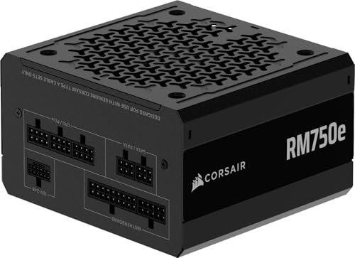 CORSAIR RM750e (2025) Modulares, geräuscharmes ATX-Netzteil mit 12V-2x6-Kabel - ATX 3.1- und PCIe 5.1-kompatibel, Cybenetics Gold-Effizienz, 105°C-Kondensatoren, moderner Standby-Modus - Schwarz