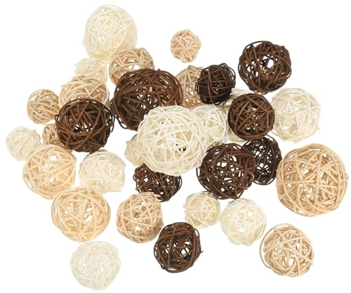 PATIKIL Wicker Rattan Balls, 36 Pcs Decorative Balls for Centerpiece Bowls Home Decor 4 Sizes(White/Deep Brown/Natural, 2.4,2,1.6,1.2)