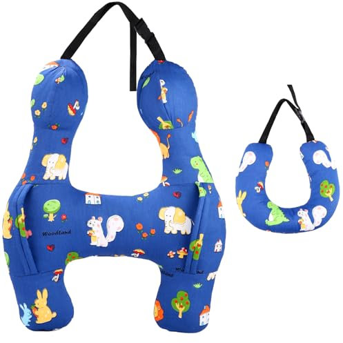 Taoxee Almohada Viaje Niños, Almohada Cervical para Coche en Forma de H, Cojin Cuello Viaje niños con Asas, Suave y Ajustable Adecuado para Viajes de Vacaciones de niños, Coche, trene y avione(Azul)