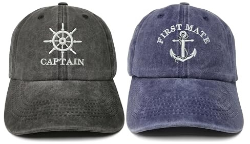 ZKFE Captain and First Mate Hats, Nautical Boating Sailing Gifts for Men Women, Baseball Caps for Boat Skipper Sailor, Black Navy Dad Hats