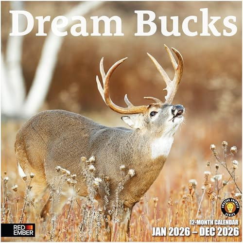 RED EMBER Dream Bucks 2026 Wall Calendar 12 Month | 12” x 24” Open | Thick & Sturdy Paper | Holiday Gift | Whitetail Deer Hunting Wildlife Animal Calendar 2026