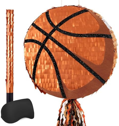 WERNNSAI Piñata de Baloncesto - Decoración de Fiesta de Cumpleaños de Baloncesto Piñata Deportiva con Venda para los Ojos y Palo para Decoración de Fiesta de Jugador Deportivo Cumpleaños de Hombres