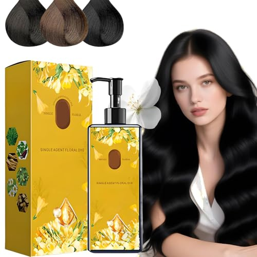 Tinte Capilar Nutritivo A Base De Plantas, Champú De Color Natural Y Duradero, Cobertura Uniforme Y Natural De Las Canas Para Hombres Y Mujeres - 300 Ml (Negro oscuro)