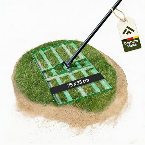NovaTerra Rasenrakel 75x35 cm mit 2 Meter Stiel [für den perfekten Rasen] I Ideal zur Rasenpflege, Sandverteilung und Rasennivellierung I Leicht und handlich anwendbar Rasen rakeln