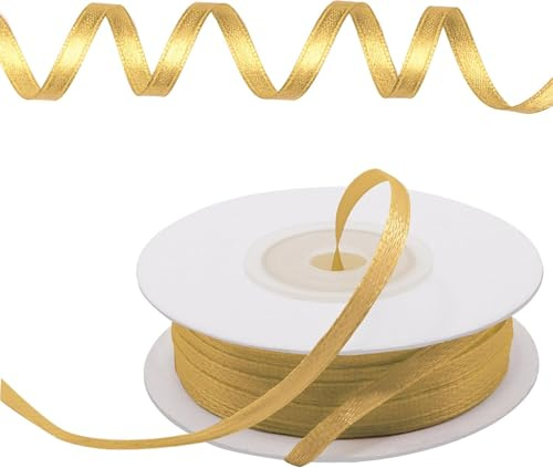 Decoraparty Ruban en or allumé de 3 mm en double satin, élégant, couleur or chaud, doré, pour bonbonnière, mariage, anniversaire, boîtes, Noël, cadeau - Longueur 50 m