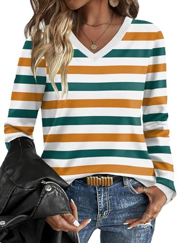 Womens Tops Long Sleeve Shirts Oversized Sweaters Dressy Casual Blouses Color Block Trendy Fall Fashion 2026 Plus Size Winter Clothes XL