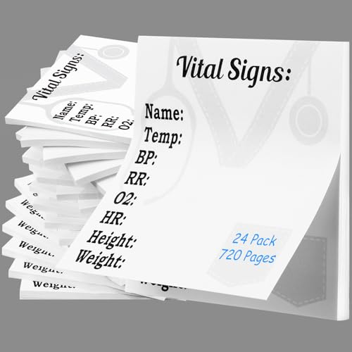 Humyoun 24 Pads 720 Sheets Nurse Sticky Notes for Vital Signs Daily Monitoring Notepad Patient Health Checklist Pad Nursing Gift Care Hr Bp Oxygen Level Recording(White,Classic)