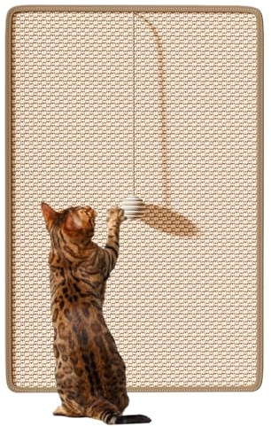 Cat Scratching Board - 60x30x0.5cm Cat Scratch, Kitten Scratch, Interactive Vertical Pet Scratch Pad and Toy Ball | Sisal Pet Furniture Protector for Boring Cat Sofa Wall Corner Bed