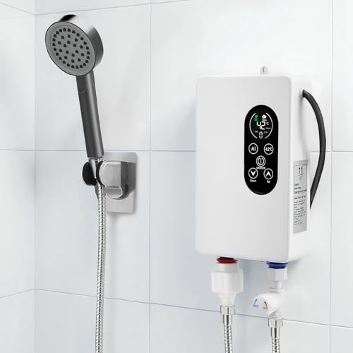 Neulriscn Instant Water Heater, 5500W 220V Electric Tankless Water Heater with Shower Head, Constant Temperature, LED Digital Display for Bathroom, Kitchen, Over/Under Sink Tank, Household Indoor Use