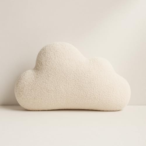 BABEES DEKOKISSEN Boucle Kuschelkissen Wolke GROß 40x25 cm, Flauschiges Deko Kissen Wolkenform Geschenk für Baby & Kinderzimmer Weihnachten Mädchen & Jungen Babyshower beige Creme