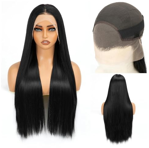 TYXHXTF 28 Pollici Monochrom Lungo Lisci Parrucche Alto-temperatura fibra Ordinario Parrucche, Lungo Dritto Sexy Costume Cosplay Anime Parruccha, Nera Parrucca da Donna Rettilinea