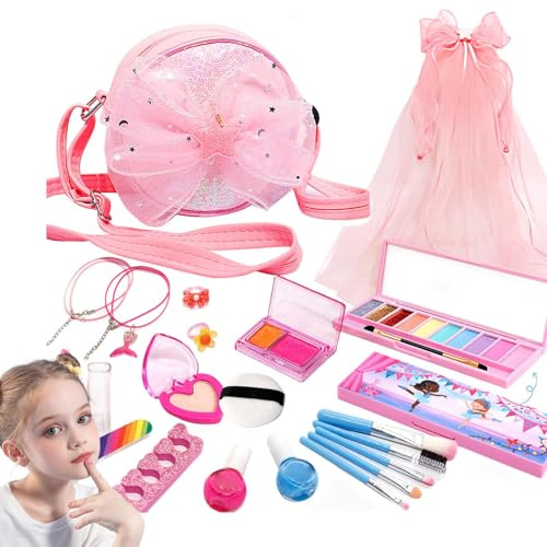 Kit per trucco per ragazze, lavabile, realistico, portatile, per bambine, per Natale, bellezza, casa, viaggi, feste, scuola, eventi, spiaggia, servizi fotografici, spettacoli teatrali