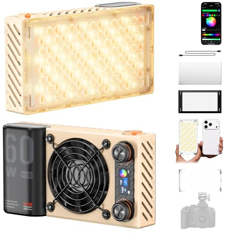 ZHIYUN FIVERAY M60 Ultra 60W RGB Luce Video [Ufficiale] Luce Portatile per Fotocamera con Cold Shoe, Magnetic Mount, Controllo APP&Padrone-Schiavo, 2500K~10000K, per DSLR Foto Illuminazione, 430g