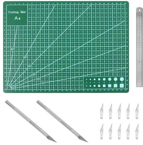 CHENYU 14 Pcs Tapis de Découpe A4 Recto Verso Tapis de Decoupe Couture | Règle Droite Acier Cutting Mat 2 Scalpel de Découpe pour Artistique Loisirs Bricolage Scrapbooking Dessin au Pochoir