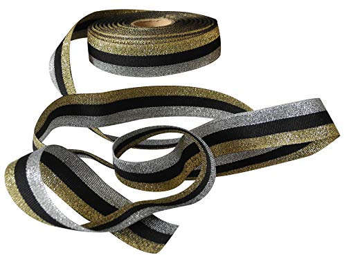 Carte Dozio - Nastro in poliestere e lurex a tre righe colorate Oro/Argento/Nero - h. 25 mm - lungh. 25 m - 1 rocca a cf