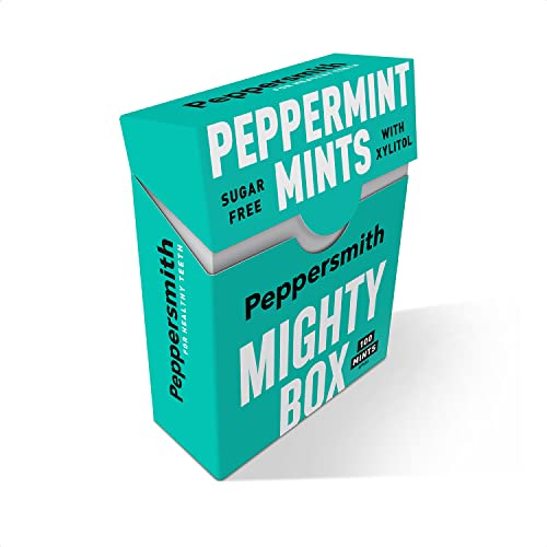 Peppersmith - British Peppermint Mints - 100% Plant Based Xylitol - Freshens Breath - Natural Flavours - Sugar Free Mints - Benefits Oral Health - Mighty Pouch - 50g