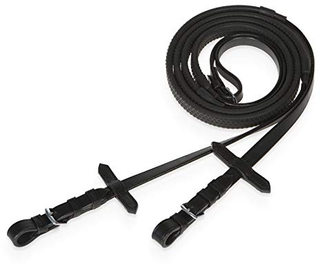 Cwell Equine Inserti in Pelle Grip Redini in Gomma con Tappi Martingala Per Cavallo Cob Pony Nero (Cob)