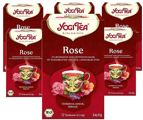 Yogi Tea Rose, Ayurvedischer Bio Gewürztee, Mischung aus Rose, Hibiskus und Lavendelblüten, 6x17 Beutel (102 Teebeutel insgesamt)
