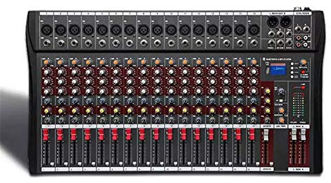 Studio Mixing Desks, 6/8/12/16 Channels Compact Audio Mixer Bluetooth USB DJ Sound Mixing Console 48V Monitor Amplifier,16 way