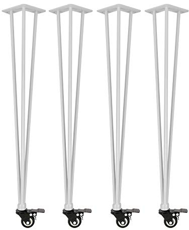 Natural Goods Berlin Hairpin Legs 'n'Roll - 4 forcine per capelli mobili da tavolo con ruote, struttura del tavolo su ruote, per fai da te (78 cm (scrivania alta), bianco)
