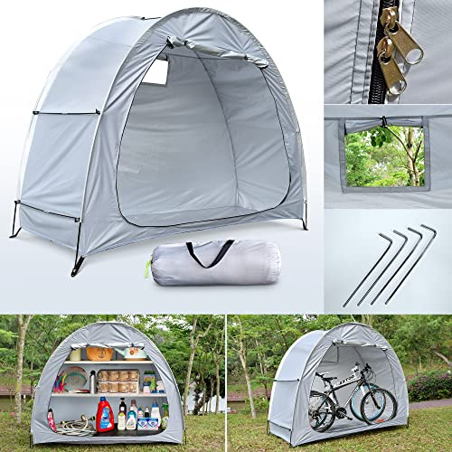 Bike Cover Storage Heavy Duty Storage Tent Outdoor Portable Bicycle Tent PU4000 Waterproof Cloth Durable 210D Oxford Fabric,Protect Against Wind, Rain, Snow, Dust W/Travel Bag (Grey)