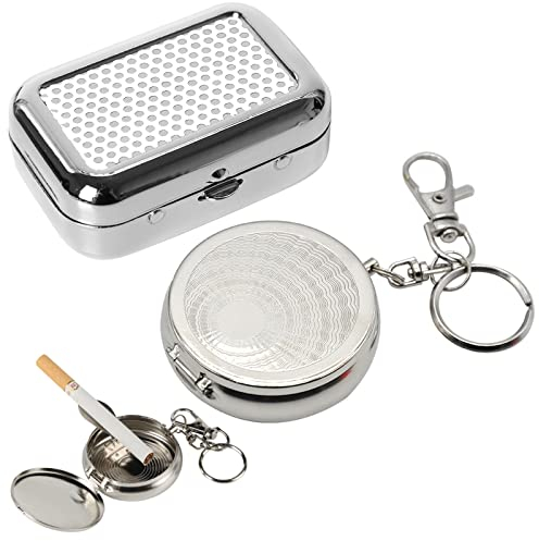 ZYNERY 2 Pcs Mini Cendrier Portable avec Couvercle en Acier Inoxydable, Anti Odeur Épreuve du Vent pour Intérieur, Extérieur, Voiture et Voyage
