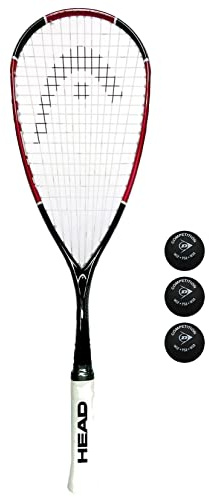 Head Nano Ti 110 Squash Racket & 3 Squash Balls (Includes: Competition Balls (Single Yellow Dot))