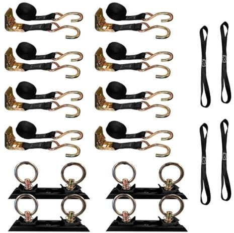 Mega Cargo Control S Hook Ratchet Straps, 1 x 9' Heavy Duty Securing Straps, 333 LBS Load Capacity | Utility Tie Downs for Cargo, Appliances, ATV, Motorcycle - 8 Set Bundle; Black