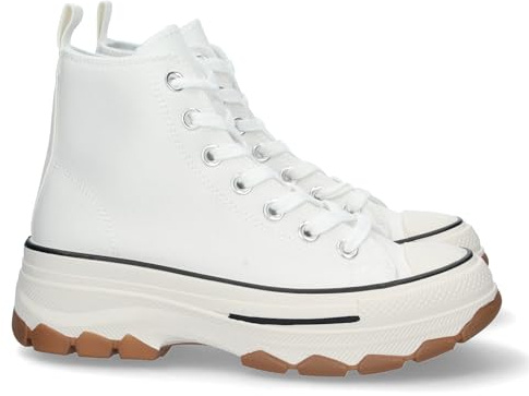 shoes&blues.es 72934-Zapatilla Abotinada de Plataforma para Mujer, Comoda, Estilo Bamba, Material de Lona, y Cierre de Cordones. Talla 40 Blanco