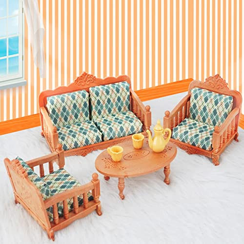 KARLOR 7 Stück Mini möbel Set Miniatur Sofa Sessel Tisch Teekanne Teetassen, Mini Szene Zubehör Deko 1:12 Wohnzimmer Schlafzimmer Balkon Miniatur Dekoration Set