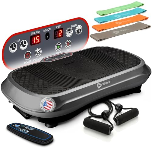 LifePro Waver Pedana Vibrante Dimagrante Per Drenaggio Linfatico E Attivazione Muscolare, Pedana Vibrante Per Allenamento Completo Con 2 Loop Band, 4 Bande Elastiche E Telecomando - Grigio