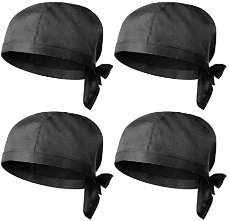 Vegena 4 Pièces Calot Cuisine, Toque de Chef Cuisinier Noir, Chapeau Cuisine Unisexe Ajustable en Polycoton pour Homme et Femme pour Restaurants, Cuisines, Boulangeries, Cafés