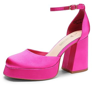 DREAM PAIRS Scarpe da Donna con Tacco a Blocco, Plateau, Tacco Alto, Cinturino alla Caviglia, Eleganti, da Sposa e Festa,Size 38,Rosa Caldo-Satinato,SDPU2372W