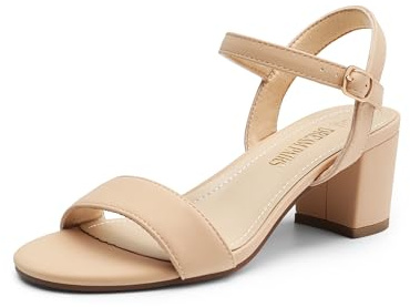 DREAM PAIRS Women's Low Heels Block Open Toe Ankle Strap Classic Short Chunky Sandals with Buckle for Daily Work Wedding Party,Size 9,Nude-Nubuck,SDHS2412W
