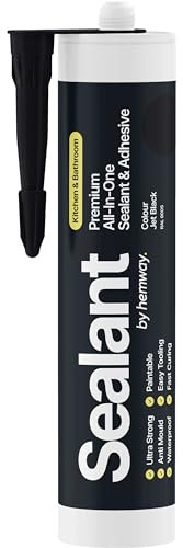 Hemway 300 ml Jet Black Hybrid Polymer Sealant | Odourless & Sanitary Anti-Mould Adhesive | Waterproof & Suitable For Use in Kitchen, Bathroom & Around Bath, Shower & Toilet | Easy To Use - 1 Pack