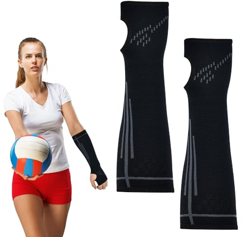 EMAGEREN 1 Paar Volleyball Armschoner Ärmlinge, Schwarz mit Silikonstreifen Armlinge Volleyball Armschoner Armstulpen für Damen Herren Sports Handgelenksunterstützung