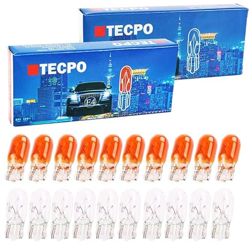 TECPO Lot de 50 ampoules de clignotant W5W 12 V 5 W + 50 ampoules de clignotant orange WY5W pour clignotants latéraux avant