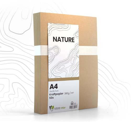 nature-eco 50 Blatt Kraftkarton dickes braunes Kraftpapier DIN A4 extra dick 380 g/m² als Bastelkarton oder Kreativkarton Papier Pappe oder stabiler Karton zum basteln