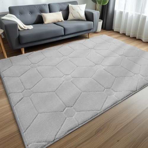 Alfombra Gris Pelo Corto Moderna para Salón y Dormitorio, Suave y Antideslizante, Fácil de Limpiar, 120x160 cm