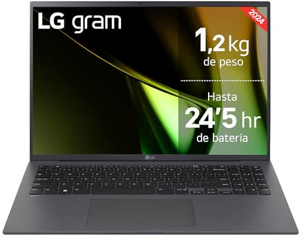 LG gram 16Z90S-G.AD89B - Portátil Ultraligero de 40.6 cm (16) 2560x1600, Panel IPS, Intel Core Ultra 7, 32 GB RAM, 1TB SSD, 1,199 g, batería hasta 24.5 h, W11 Home, Gris, Teclado Qwert Español
