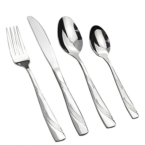 Lesbye 24 Piece Silver Cutlery Set for 6 People, Stainless Steel Kitchen Silverware Knife Fork Spoon Set